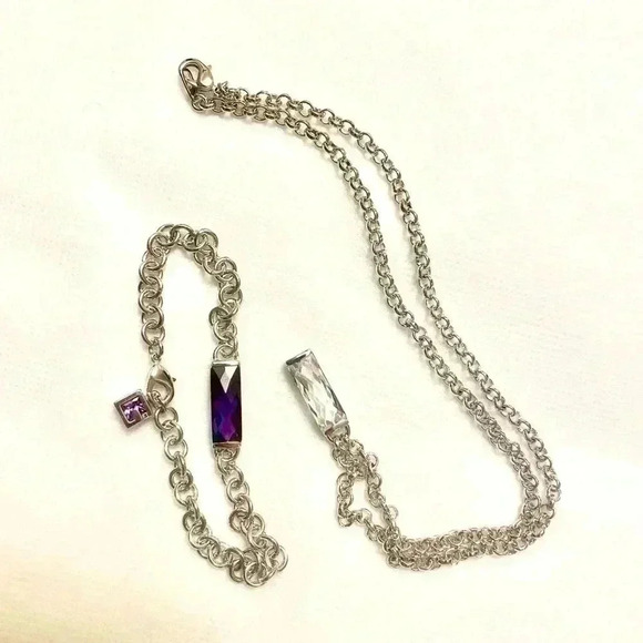 🌺Asymmetrical Colours Baguette Cabochons Stones set of Necklace and Bracelet 🌺 - Picture 5 of 7